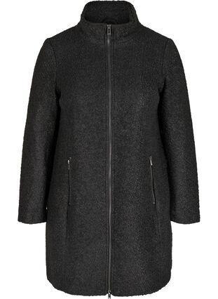 Frakk med ull og glidelås, Black, Packshot image number 0