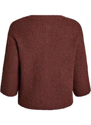 Zizzi Kort cardigan med 3/4-ermer og gullfargede teksturerte knapper, Brun, Packshot image number 1