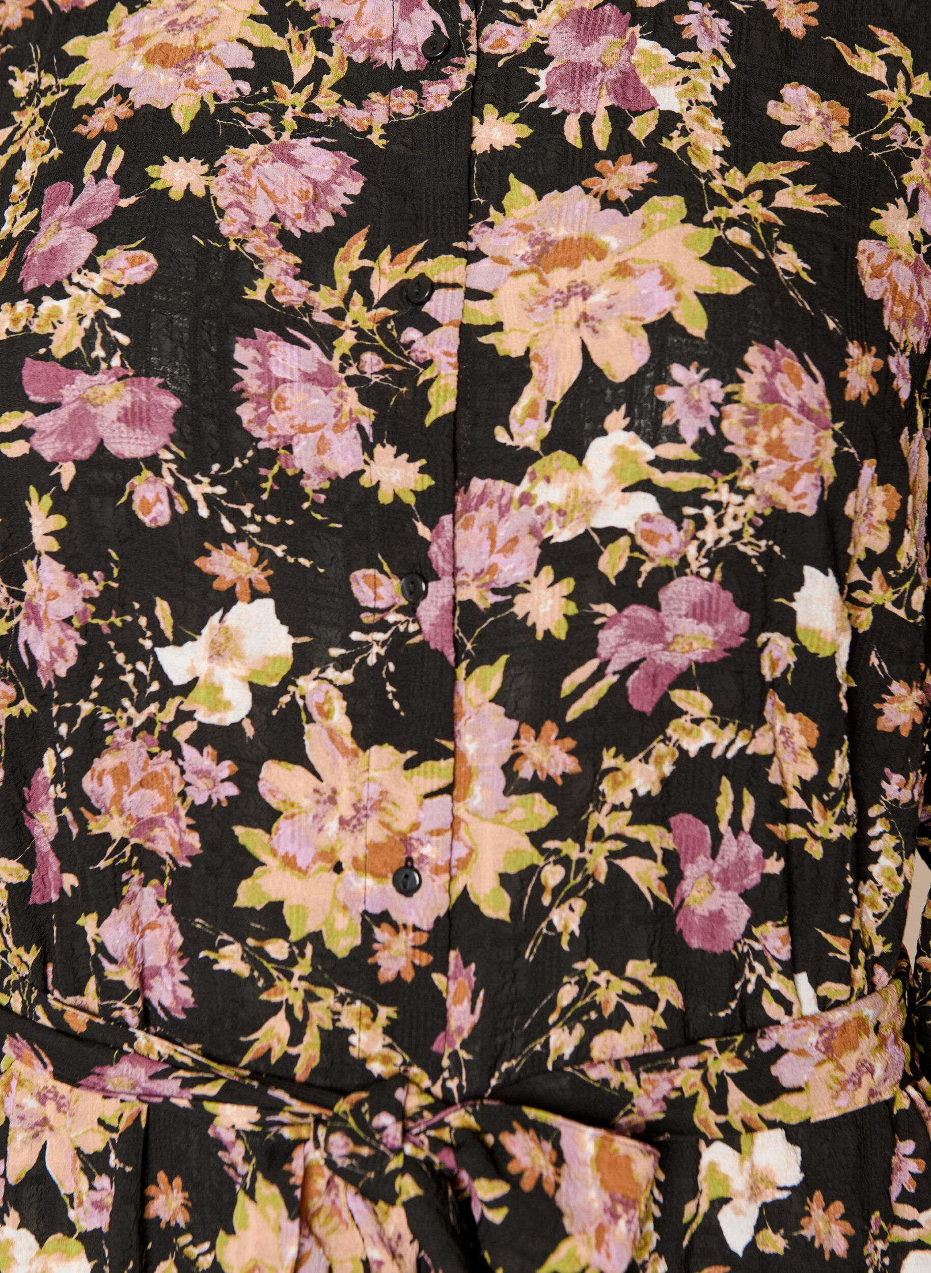 ZizziMidikjole med blomstertrykk og avtakbart knytebelte, Svart, Packshot image number 2
