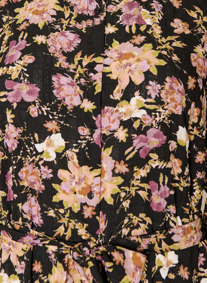 Midikjole med blomstertrykk og avtakbart knytebelte, Svart, Packshot image number 2