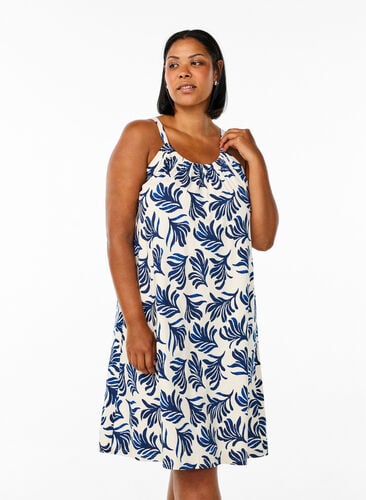 Zizzi Midi strap dress in organic cotton, Hvit, Model image number 0