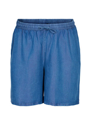 Løse shorts med knyting og lommer, Blue denim, Packshot image number 0