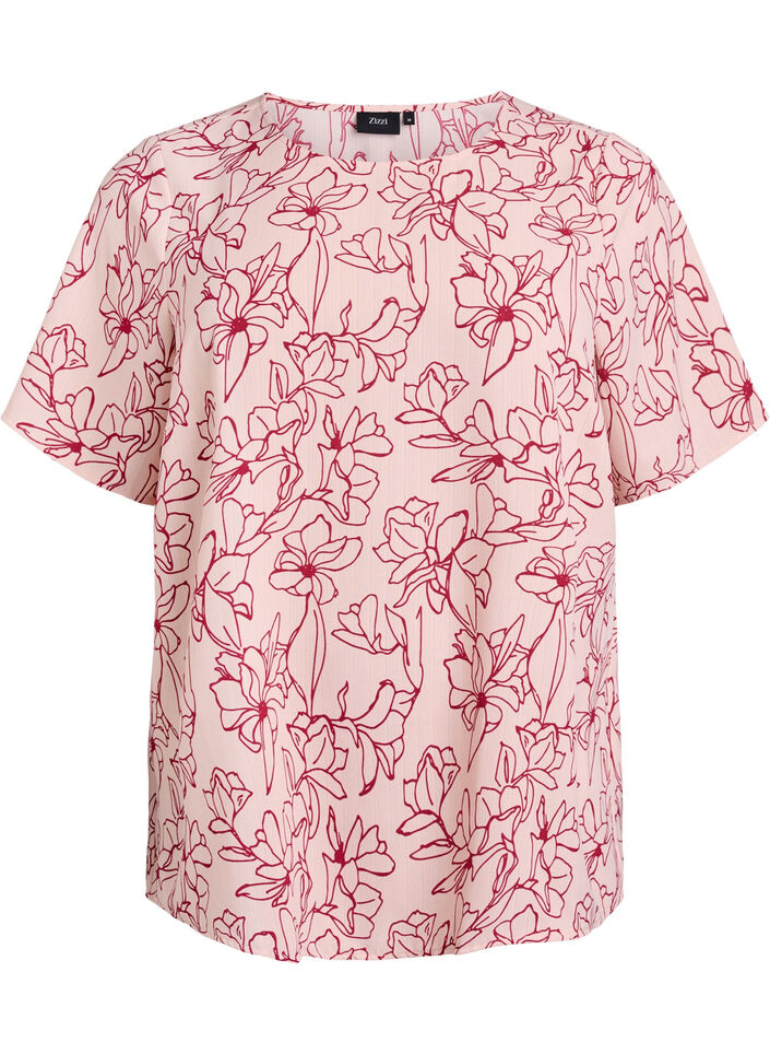 Kortermet bluse med rund hals, Rosa, Packshot image number 0