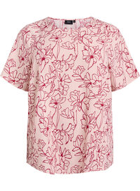 Kortermet bluse med rund hals, Rosa Kortermet bluse med rund hals