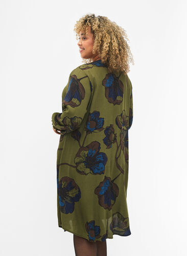 Mønstrete kjole i viskose, Green Big Flower, Model image number 1