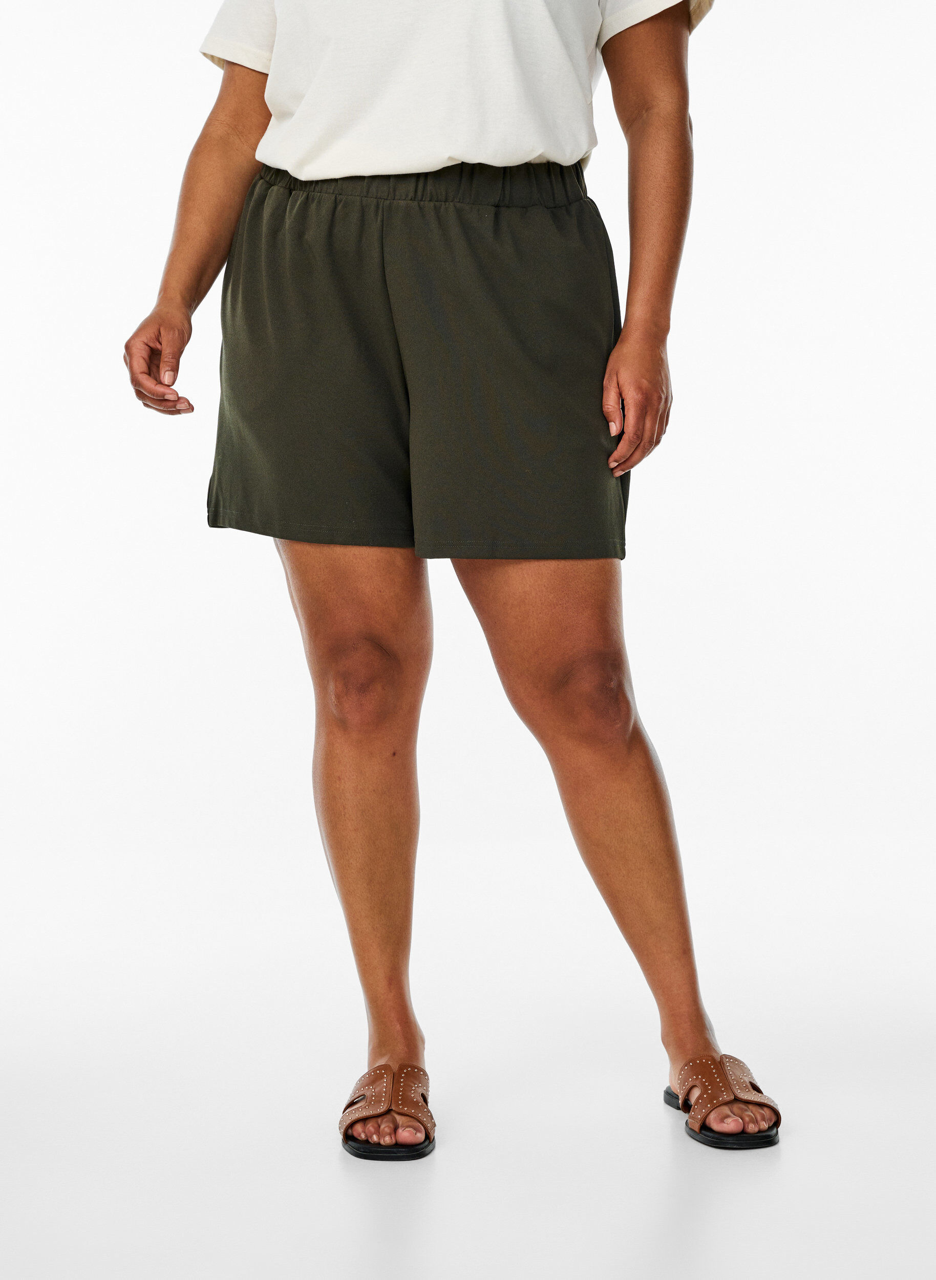 ZizziL&oslash;stsittende shorts med lommer, Gr&oslash;nn, Model image number 2