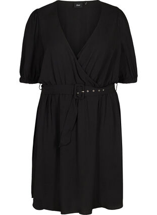 Kortermet kjole med belte, Black, Packshot image number 0