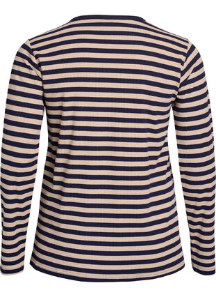 Zizzi Stripete bluse med lange ermer, Beige, Packshot image number 1