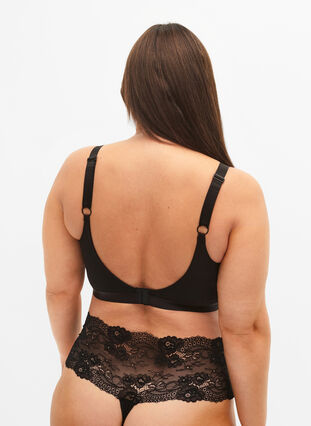 Bralette i bomull med blonder, Black/Upper Font, Model image number 1