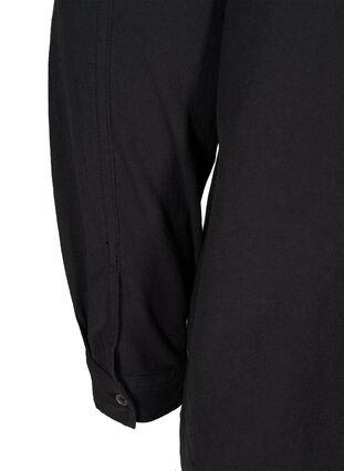 Lang bomullsskjorte med brystlommer, Black, Packshot image number 3