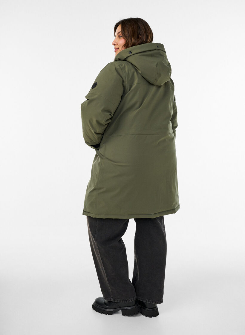 Vannavst&oslash;tende parkas med hette og funksjonelle detaljer, Gr&oslash;nn, Model image number 2