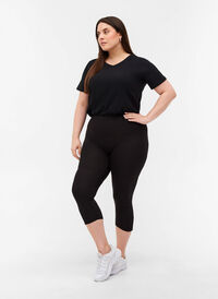 Basis 3/4-lengde leggings med rynkedetaljer, Black, Model