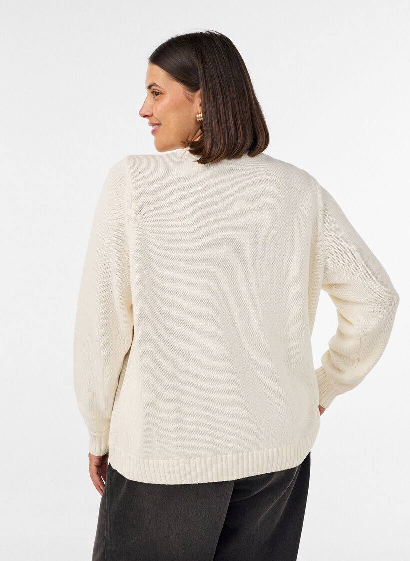 Cardigan med flettestrikket m&oslash;nster, Vanilje, Model image number 2
