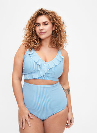 Zizzi Stripete bikinitruse med ekstra høy midje, Blå, Model image number 0