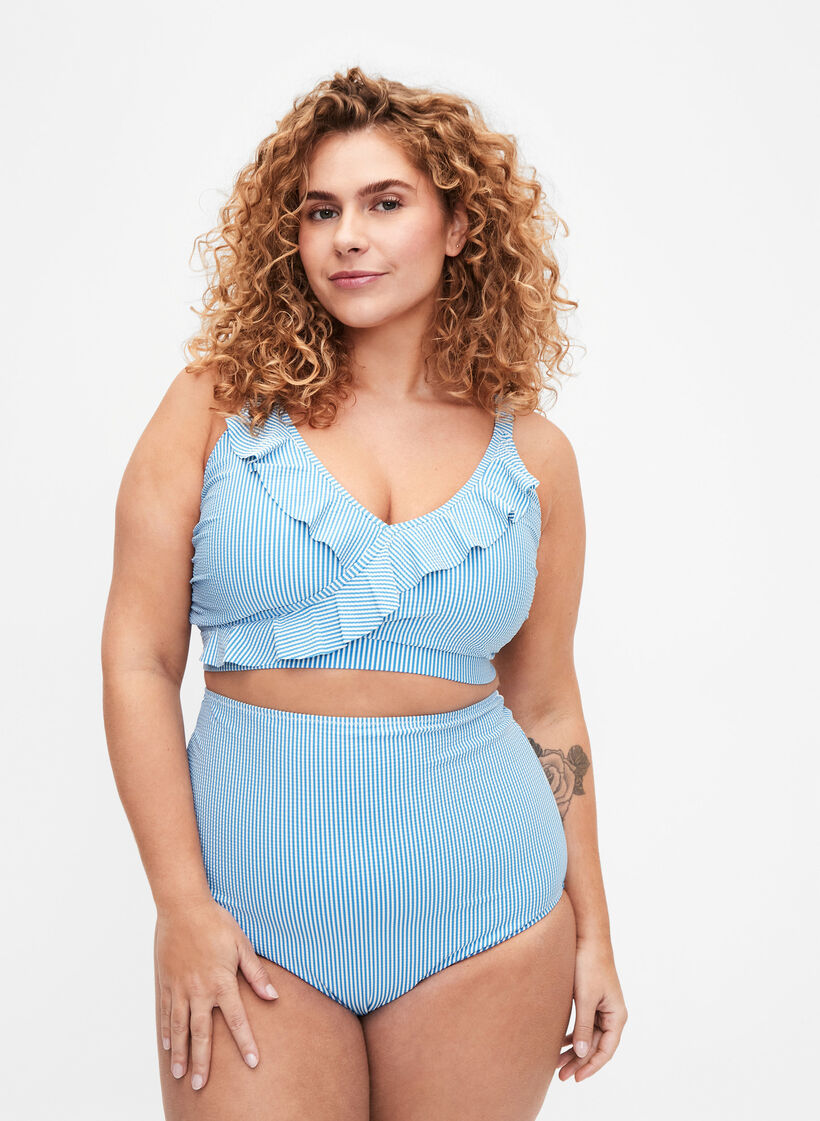 Stripete bikinitruse med ekstra høy midje, Blå, Model image number 0