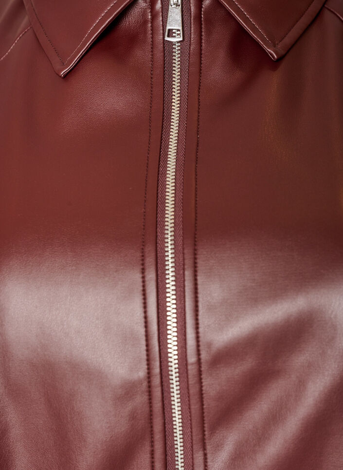 Imitert skinn bomberjakke med en fold med snor, Brun, Packshot image number 2