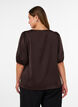 Satengbluse med sl&oslash;yfer og albuelange ermer, Brun, Model image number 2