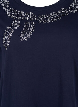 Kortermet T-skjorte i bomull med dekorativ strass, Navy Blazer Stone, Packshot image number 2
