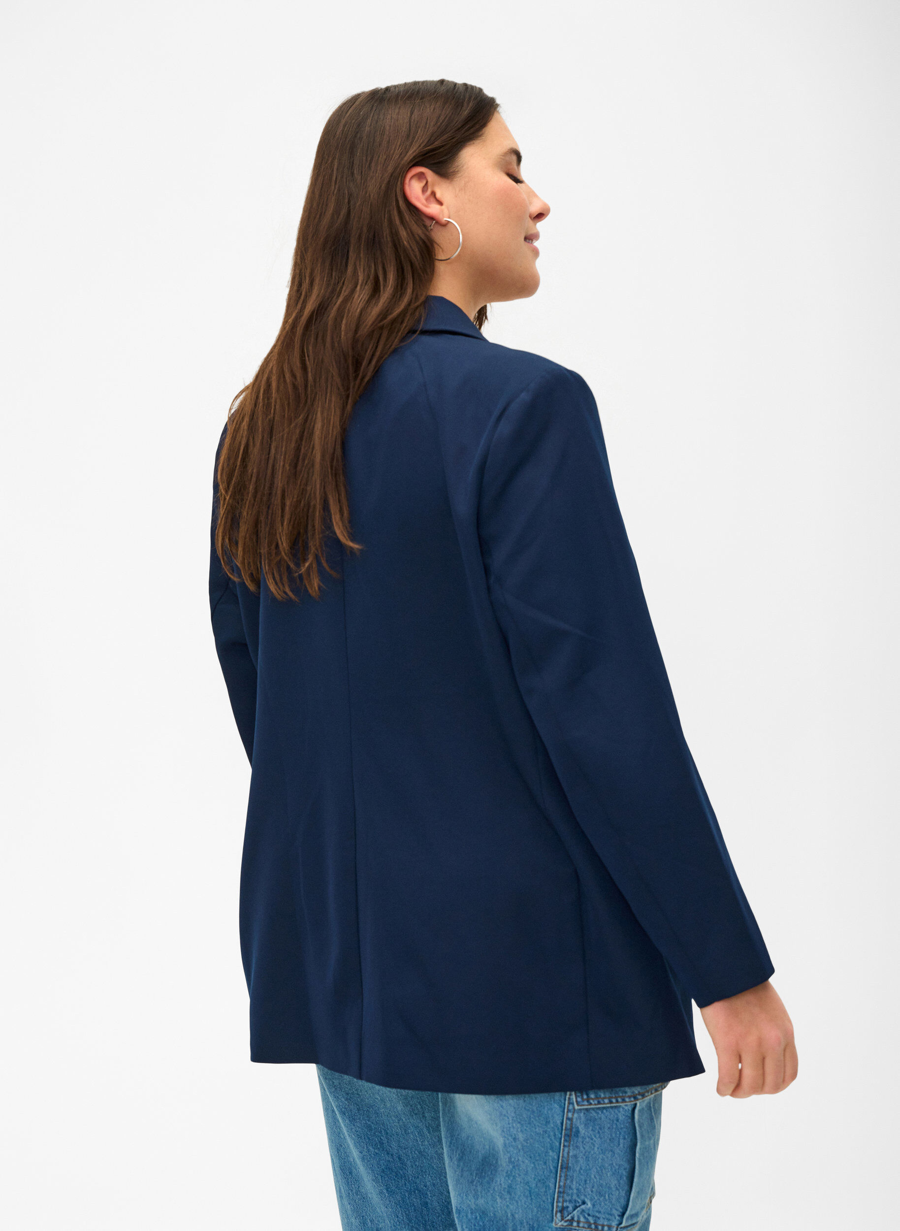Zizzi Klassisk blazer med knappelukking, Navy Blazer, Model image number 1