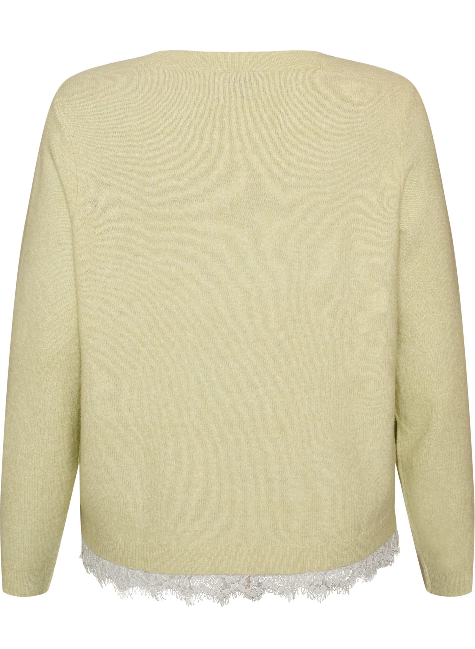 ZizziStrikkebluse med blondekant nederst, Gr&oslash;nn, Packshot image number 1