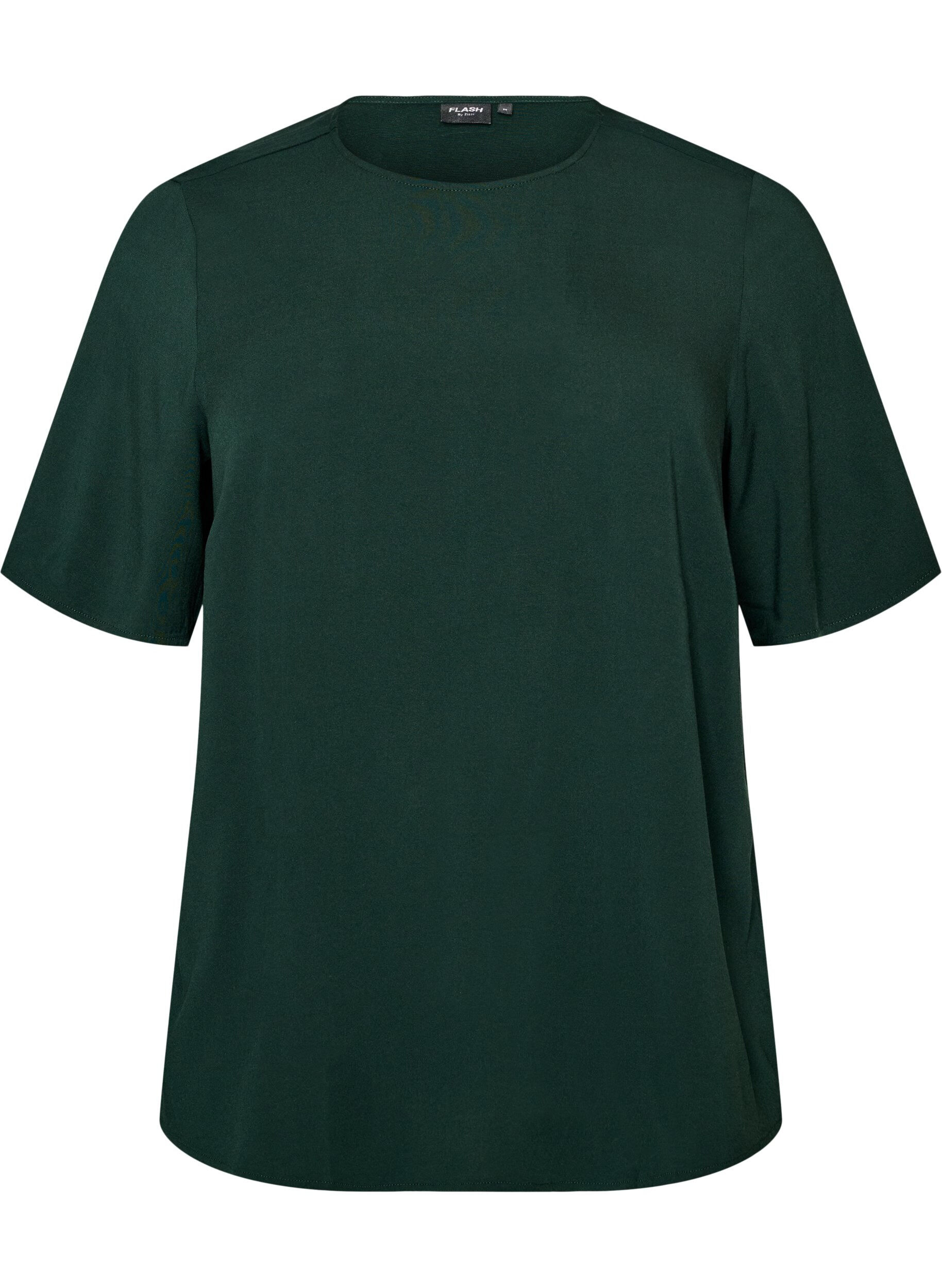 FLASH - Vevet bluse med korte ermer og rund hals