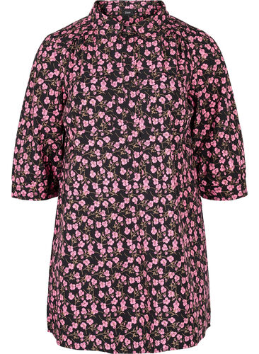 Blomstrete tunika med 3/4-ermer og krage, Flower AOP, Packshot image number 0