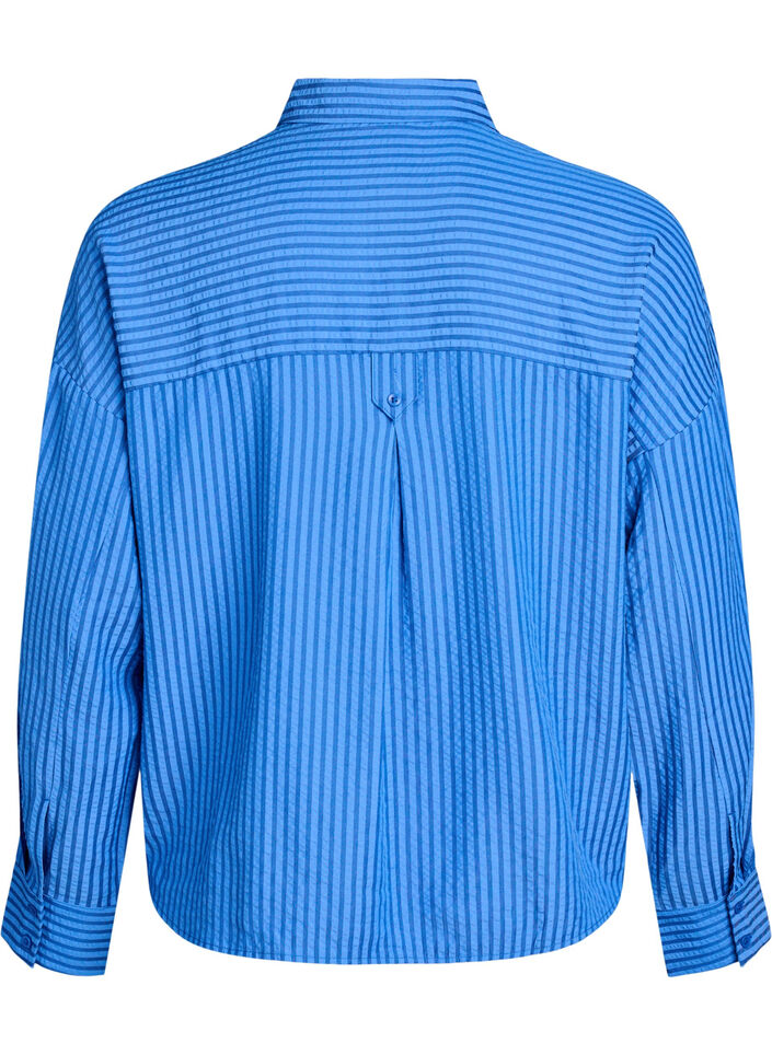 Stripete skjorte med knappedetalj på ryggen, Blå, Packshot image number 1