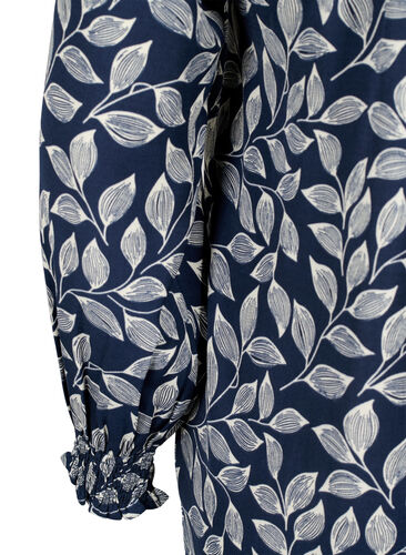 Bluse med vaffelsøm og v-utringning, Navy Leaf, Packshot image number 3