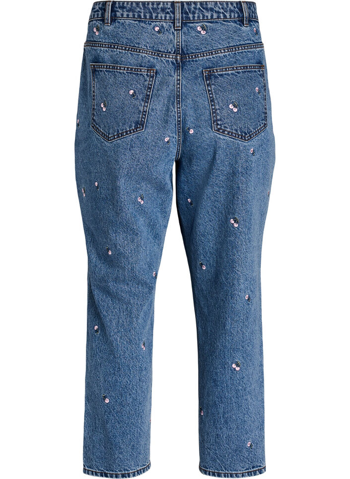 Mille mom-fit jeans med broderi, Bl&aring;, Packshot image number 1