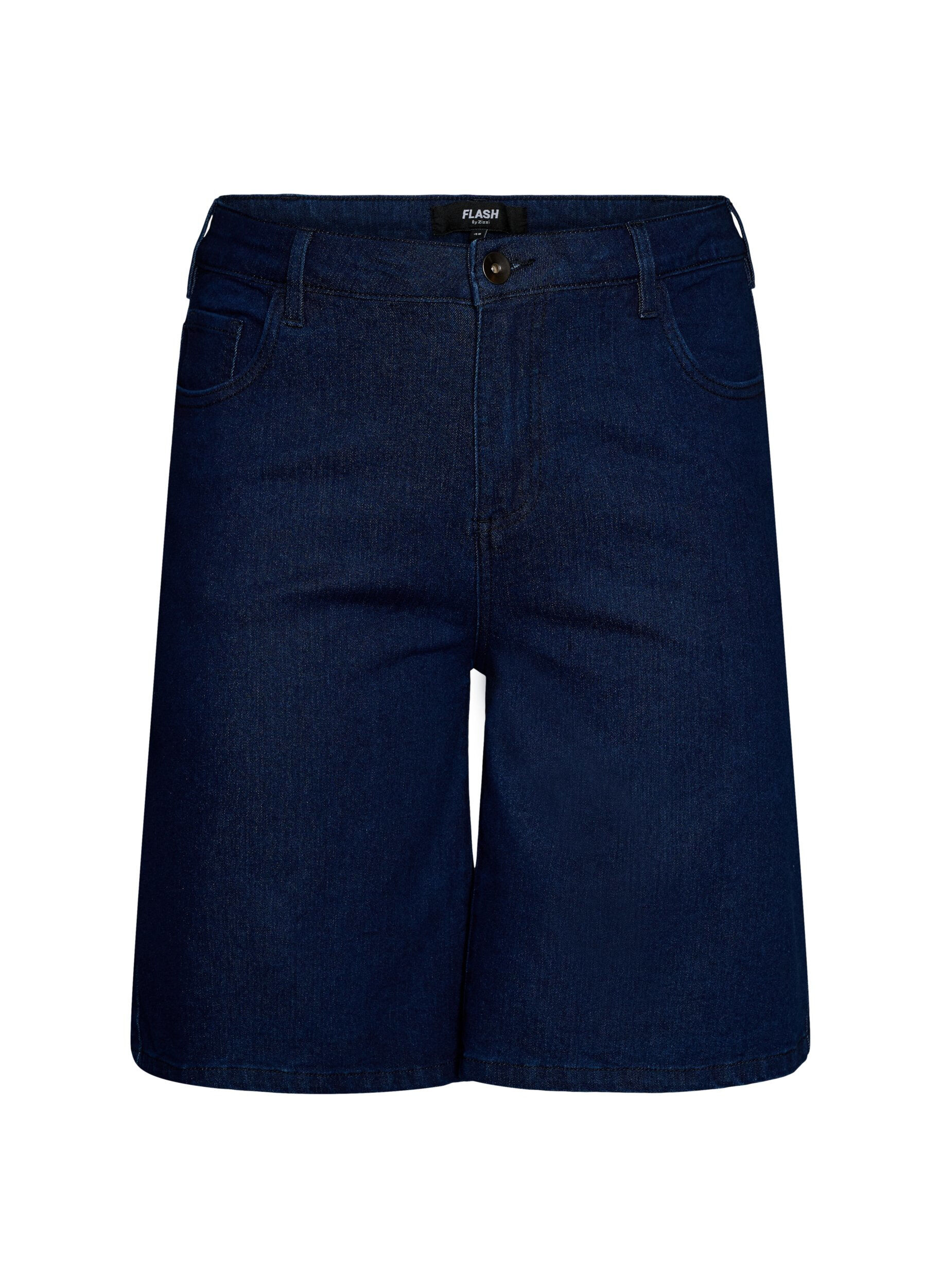 Zizzi L&oslash;se denimshorts med h&oslash;y midje, Bl&aring;, Packshot image number 0