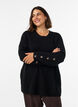 Strikket bluse med ribbestruktur og knappdetaljer, Svart, Model image number 0