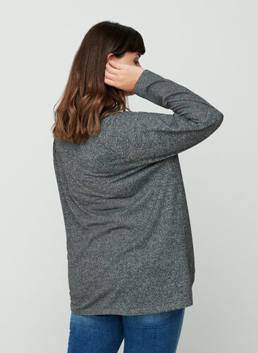 Melert bluse med glidelåsdetalj, Dark Grey Melange, Model image number 1