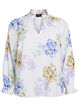 Plissert bluse med lange ermer og blomstertrykk, Hvit, Packshot image number 0