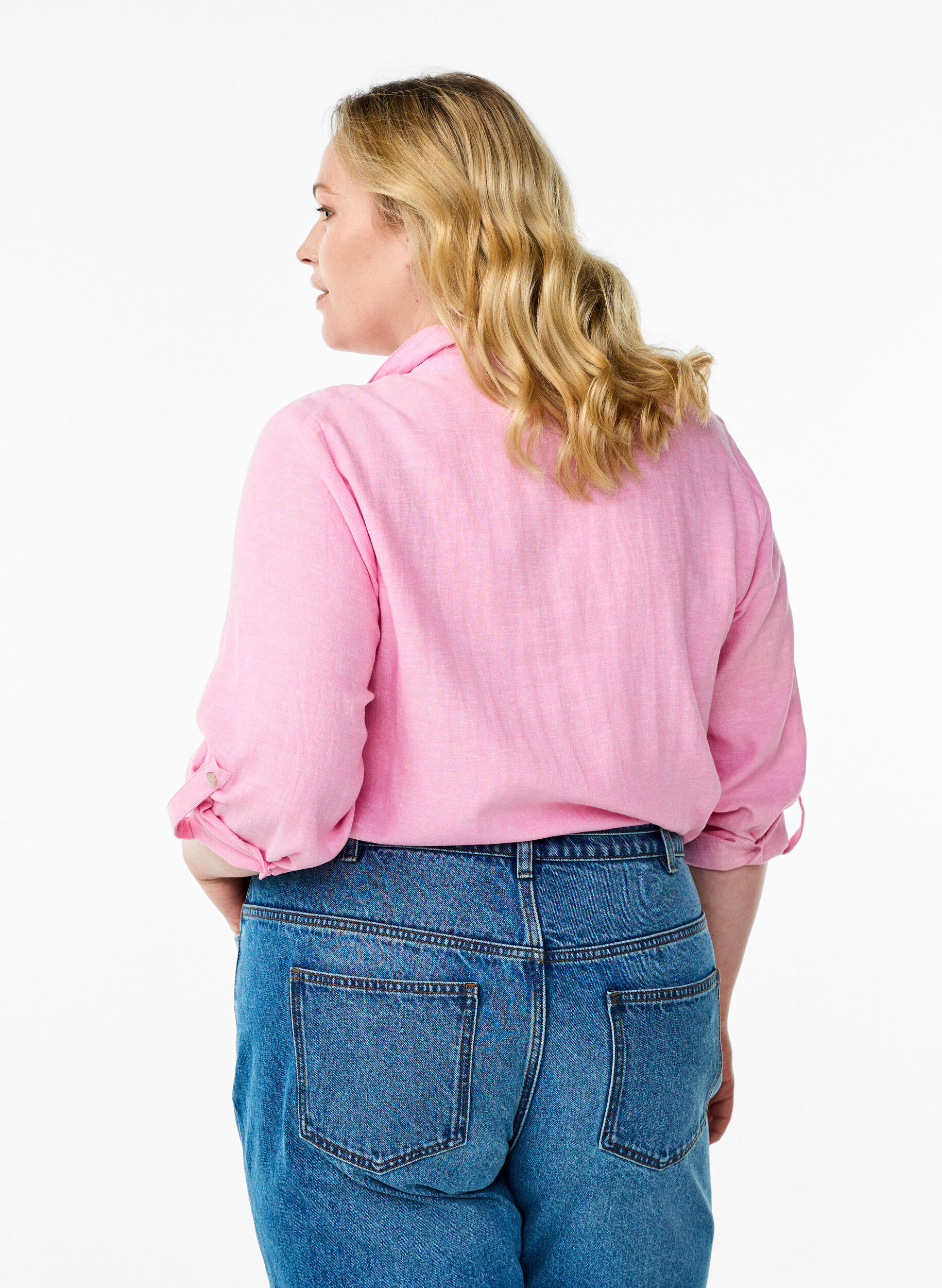 ZizziSkjorte i lin og viskose med 3/4 ermer, Rosa, Model image number 2