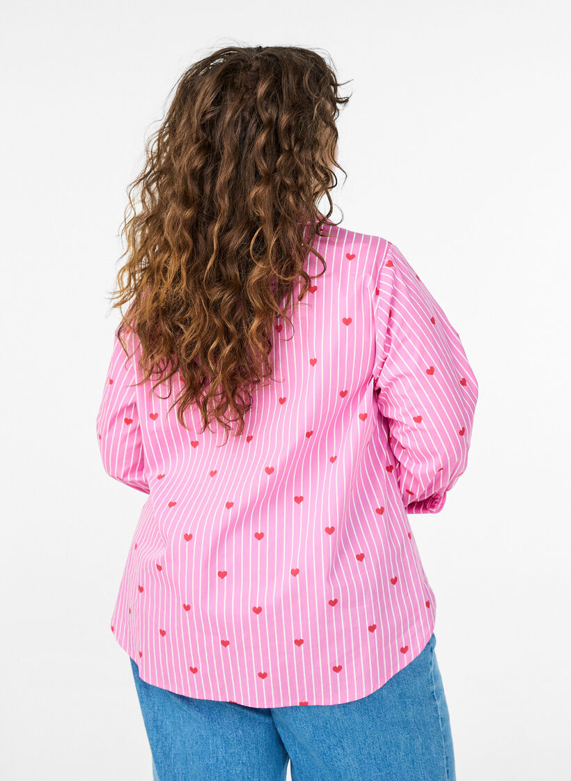 Skjortebluse med striper og hjerter, Rosa, Model image number 2