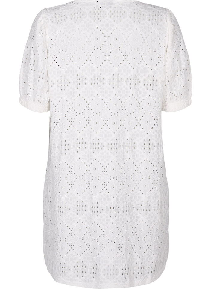 Kort kjole med v-hals og hullmønster, Bright White, Packshot image number 1