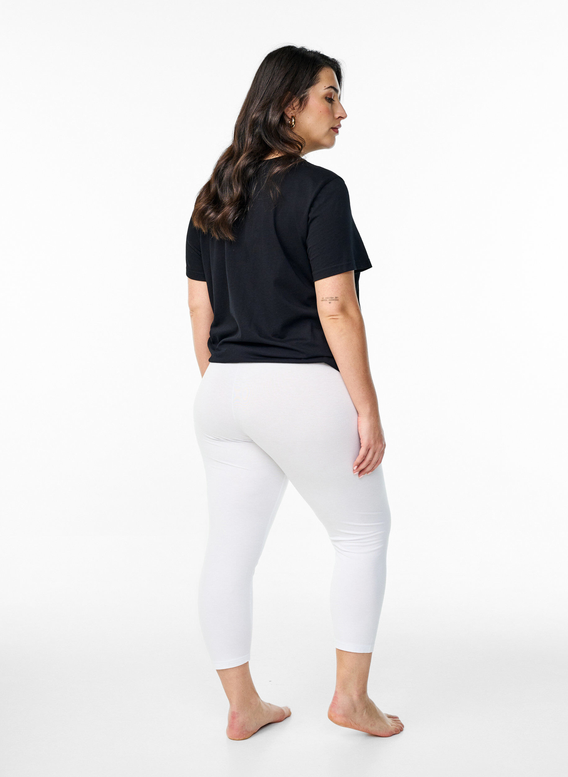 Zizzi Basisleggings i viskose med 3/4-lengde, Hvit, Model image number 2