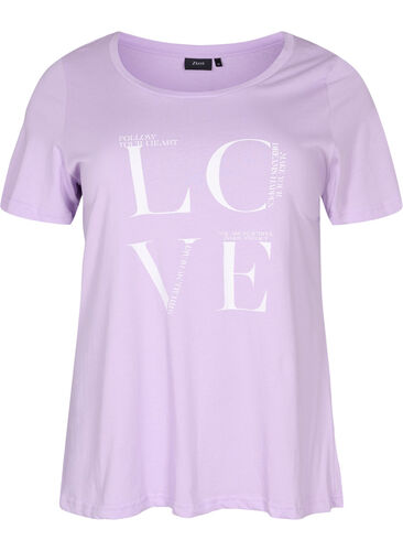 Kortermet T-skjorte i bomull med trykk, Lavendula LOVE, Packshot image number 0