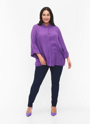 Skjorte i viskose med ton-i-ton mønster, Lavender Violet, Model image number 2
