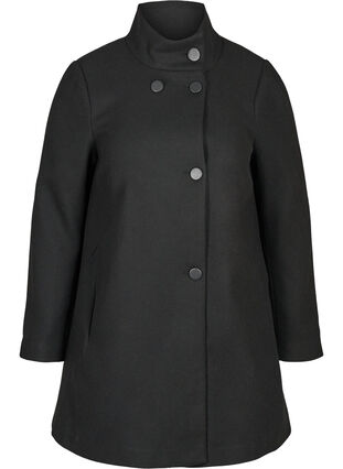 Høyhalset jakke med knapper, Black, Packshot image number 0