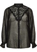 Skjortebluse med blondeinnlegg og prikkem&oslash;nster, Svart, Packshot image number 0