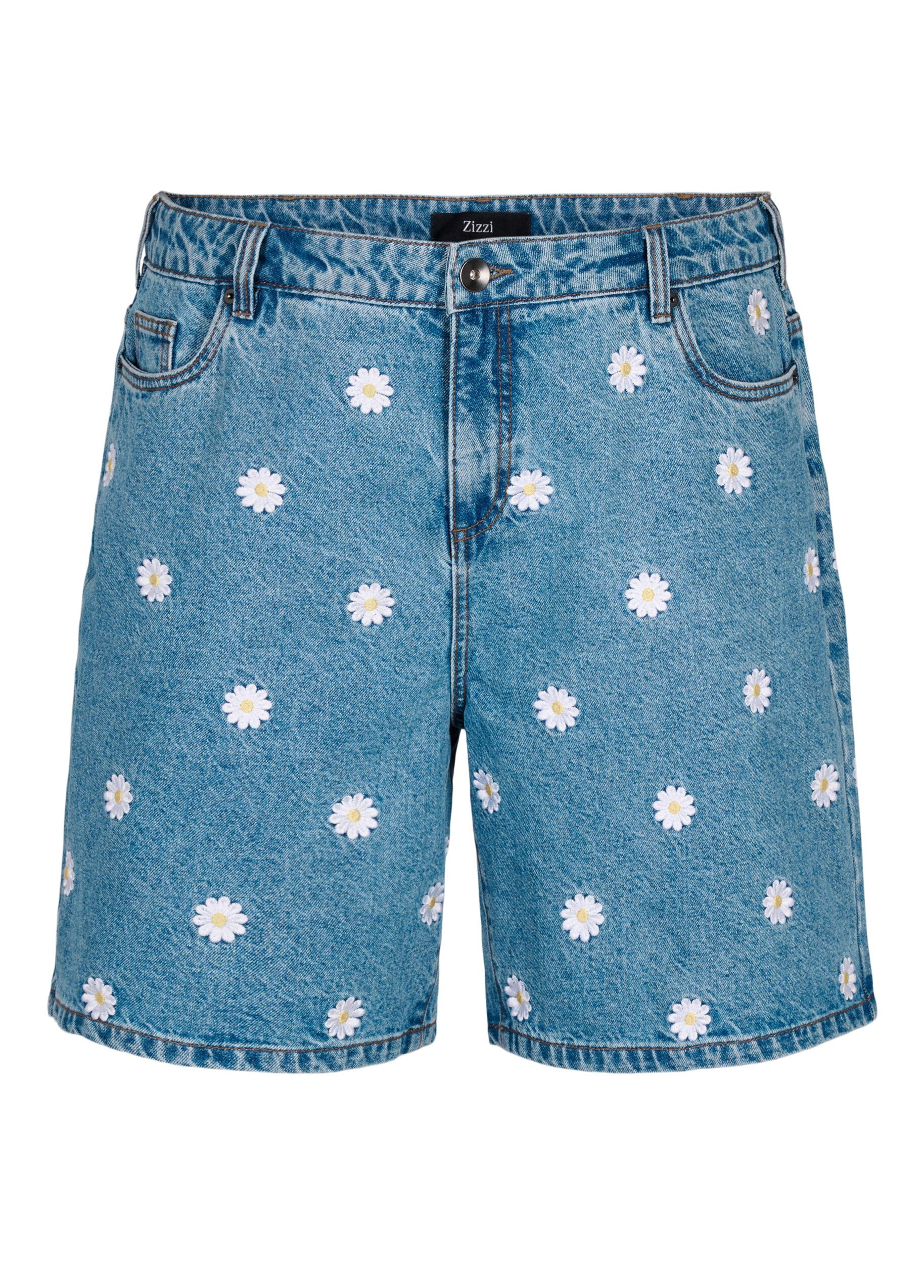 Zizzi Mille shorts med h&oslash;y midje og broderte blomster, L.B. Flower, Packshot image number 0