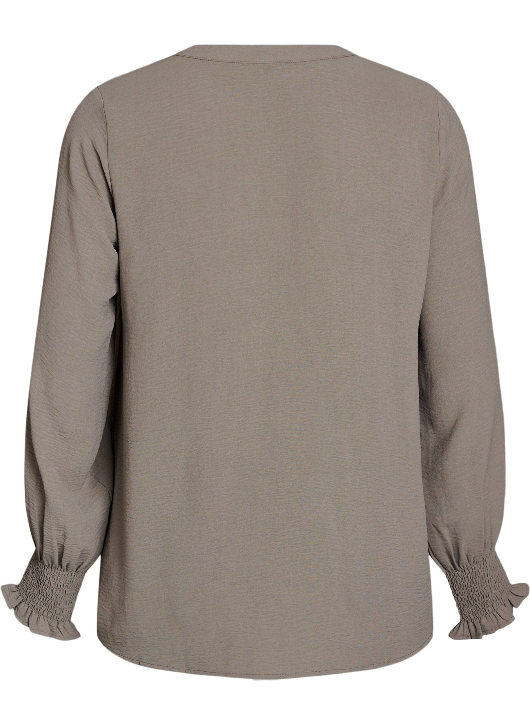 Zizzi Bluse med smockmansjetter og V-hals, Beige, Packshot image number 1