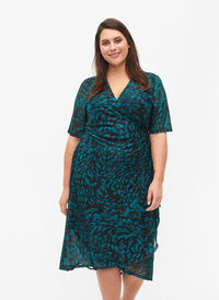 Mønstrete omslagskjole, Black Green AOP, Model