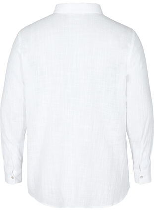 Langermet skjorte i strukturert bomull, White, Packshot image number 1