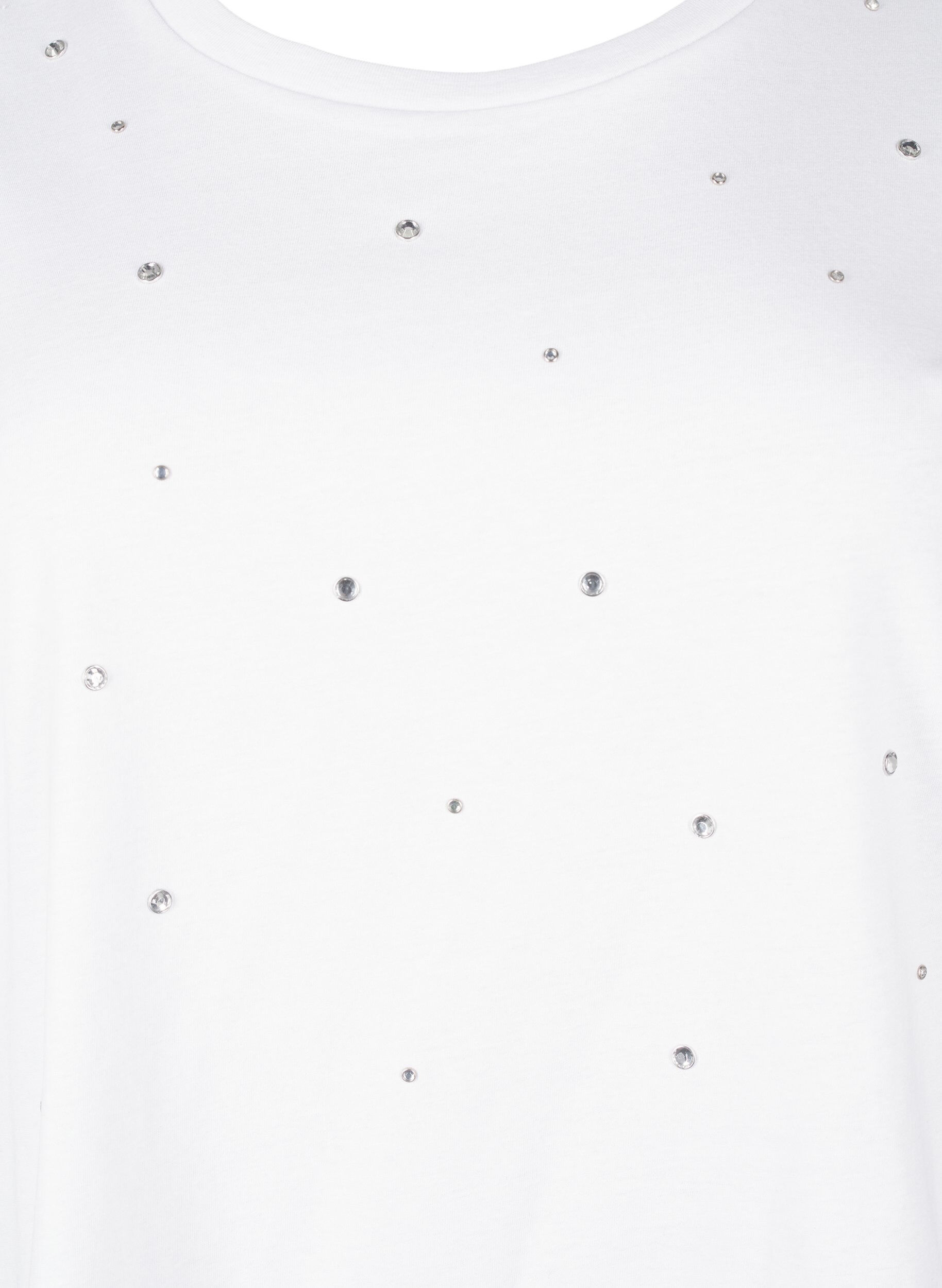 Zizzi T-skjorte i bomull med rhinestones, Bright White, Packshot image number 2