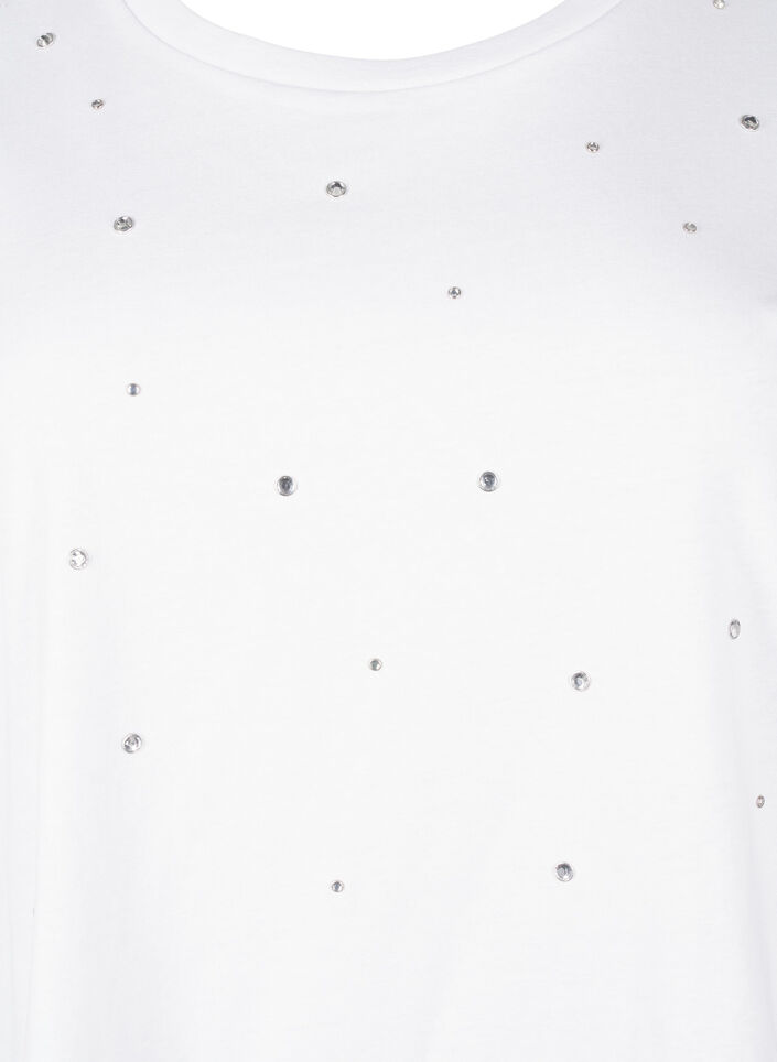 T-skjorte i bomull med rhinestones, Bright White, Packshot image number 2