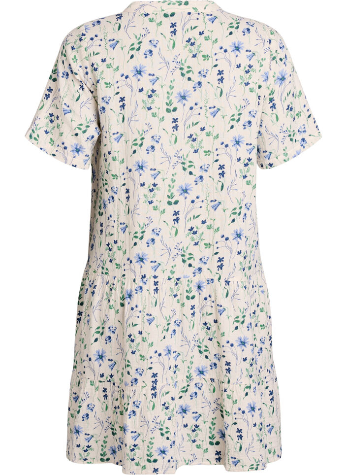 Kort A-linjekjole i bomullsmuslin, Beige, Packshot image number 1