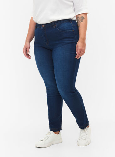 Slim fit Emily jeans med normal høyde i livet, Blue denim, Model image number 2