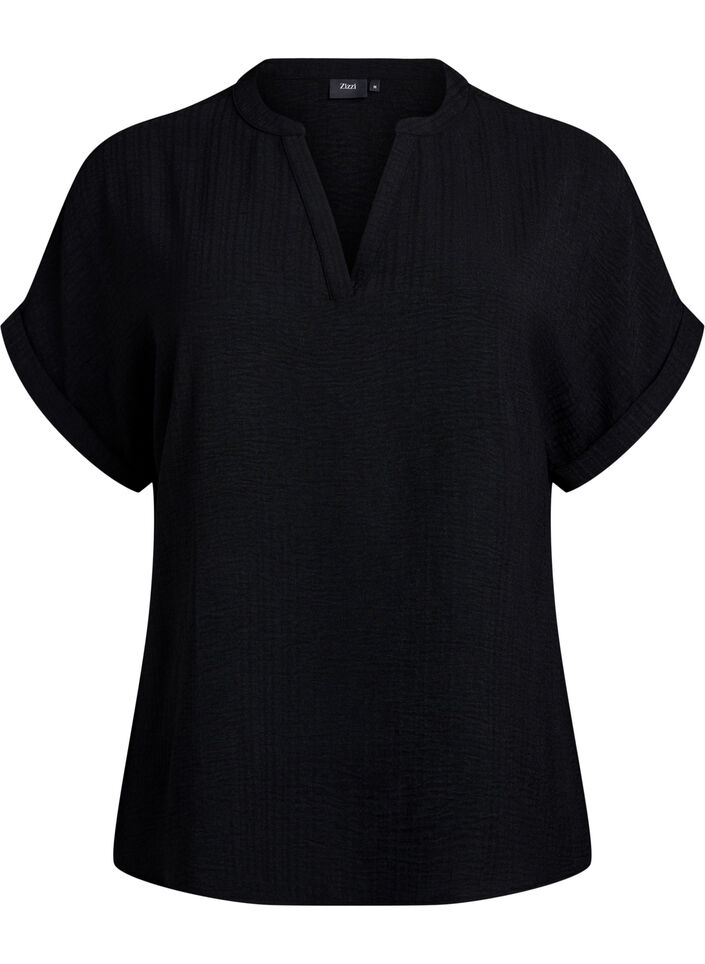 L&oslash;s bluse med korte ermer, Svart, Packshot image number 0